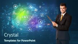  Presentation with fintech - PPT theme with businessman-thinking-in-front background and a ocean colored foreground