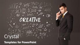  Presentation with creative thinking - Slide set with businessman-thinking-with-creative-inscription background and a dark gray colored foreground