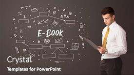  Presentation with business-book - Presentation theme having businessman-thinking-with-e-book background and a dark gray colored foreground