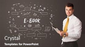  Presentation with business book - Audience pleasing slide deck consisting of businessman-thinking-with-e-book backdrop and a dark gray colored foreground