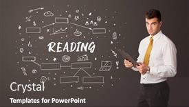  Presentation with educational - Colorful PPT theme enhanced with businessman-thinking-with-educational-inscription backdrop and a dark gray colored foreground