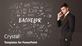  Presentation with educational - Colorful slide set enhanced with businessman-thinking-with-educational-inscription backdrop and a dark gray colored foreground