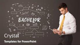  Presentation with educational - PPT theme enhanced with businessman-thinking-with-educational-inscription background and a dark gray colored foreground