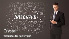  Presentation with internship - PPT theme featuring businessman-thinking-with-internship-inscription background and a dark gray colored foreground