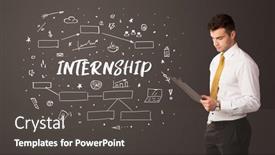  Presentation with internship - PPT layouts having businessman-thinking-with-internship-inscription background and a dark gray colored foreground