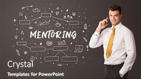  Presentation with mentoring - Cool new PPT layouts with businessman-thinking-with-mentoring-inscription backdrop and a dark gray colored foreground