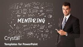  Presentation with mentoring - Slide deck having businessman-thinking-with-mentoring-inscription background and a dark gray colored foreground