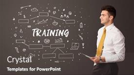  Presentation with education training - Cool new presentation theme with businessman-thinking-with-training-inscription backdrop and a dark gray colored foreground