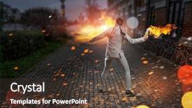  Presentation with terrorism - Presentation theme having businessman throwing petrol bomb mixed background and a tawny brown colored foreground