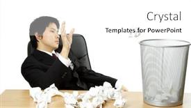  Presentation with waste - PPT theme featuring businessman-throwing-trash-paper background and a white colored foreground