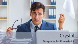  Presentation with giving - Slide set consisting of businessman-throwing-white-flag background and a light blue colored foreground