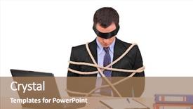  Presentation with rope - Audience pleasing PPT theme consisting of businessman tied up with rope backdrop and a  colored foreground