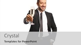  Presentation with toasting - PPT layouts consisting of businessman-toasting-with-a-glass background and a light gray colored foreground