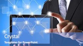  Presentation with touch dna - PPT layouts having businessman touch back touch pad background and a teal colored foreground