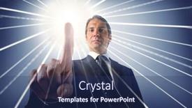  Presentation with bright - Beautiful presentation theme featuring businessman-touching-a-bright-point backdrop and a ocean colored foreground