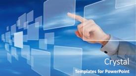  Presentation with square - PPT layouts enhanced with businessman touching a square against blue background background and a teal colored foreground