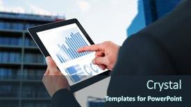  Presentation with residential - PPT layouts having businessman touching digital tablet against view of residential buildings background and a tawny brown colored foreground