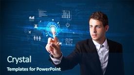  Presentation with web technology - Slide deck having businessman touching future web technology background and a  colored foreground