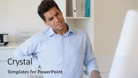  Presentation with office - Audience pleasing theme consisting of businessman touching his sore back backdrop and a  colored foreground