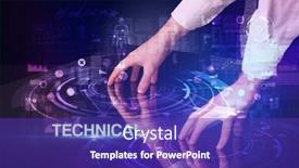  Presentation with technical - Colorful presentation design enhanced with businessman-touching-huge-display backdrop and a violet colored foreground