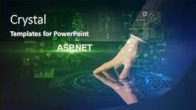  Presentation with net - PPT layouts featuring businessman-touching-huge-display background and a black colored foreground