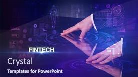  Presentation with fintech - Slides with businessman-touching-huge-display background and a navy blue colored foreground