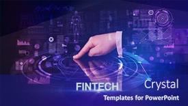  Presentation with fintech - Audience pleasing slide deck consisting of businessman-touching-huge-display backdrop and a navy blue colored foreground