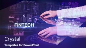  Presentation with fintech - Slides having businessman-touching-huge-display background and a navy blue colored foreground