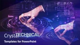  Presentation with technical - Beautiful slides featuring businessman-touching-huge-display backdrop and a navy blue colored foreground