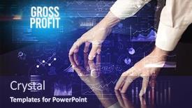  Presentation with business profit - PPT theme enhanced with businessman-touching-huge-screen background and a navy blue colored foreground