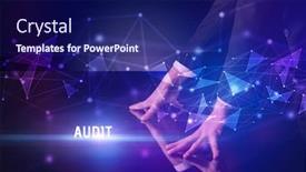  Presentation with audit - Slide deck having businessman-touching-huge-screen background and a navy blue colored foreground