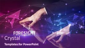  Presentation with foresight - Audience pleasing presentation consisting of businessman-touching-huge-screen backdrop and a violet colored foreground