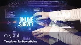  Presentation with online survey - Presentation design consisting of businessman-touching-huge-screen background and a navy blue colored foreground