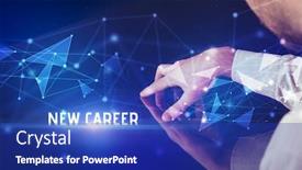  Presentation with new technology - Slide set having businessman-touching-huge-screen background and a royal blue colored foreground