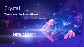  Presentation with new technology - Beautiful PPT theme featuring businessman-touching-huge-screen backdrop and a navy blue colored foreground