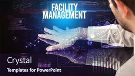  Presentation with facility management - Audience pleasing theme consisting of businessman-touching-huge-screen backdrop and a wine colored foreground