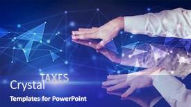  Presentation with taxes - Amazing PPT layouts having businessman-touching-huge-screen backdrop and a royal blue colored foreground