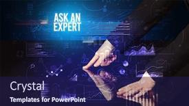  Presentation with artificial intelligence expert system - PPT theme featuring businessman-touching-huge-screen background and a navy blue colored foreground