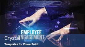  Presentation with employee engagement - Presentation theme featuring businessman-touching-huge-screen background and a ocean colored foreground