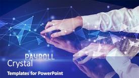  Presentation with payroll - Audience pleasing PPT theme consisting of businessman-touching-huge-screen backdrop and a royal blue colored foreground