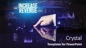  Presentation with revenue - Audience pleasing PPT layouts consisting of businessman-touching-huge-screen backdrop and a navy blue colored foreground