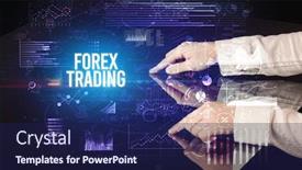  Presentation with forex trading - Slide deck featuring businessman-touching-huge-screen background and a navy blue colored foreground