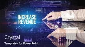  Presentation with revenue - PPT layouts having businessman-touching-huge-screen background and a navy blue colored foreground