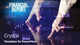  Presentation with financial report - Amazing slide set having businessman-touching-huge-screen backdrop and a navy blue colored foreground