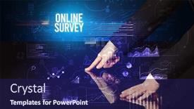  Presentation with online survey - Colorful slides enhanced with businessman-touching-huge-screen backdrop and a navy blue colored foreground