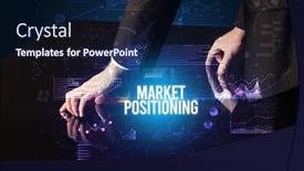  Presentation with positioning - Amazing slides having businessman-touching-huge-screen backdrop and a navy blue colored foreground