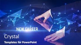  Presentation with new technology - Presentation design featuring businessman-touching-huge-screen background and a royal blue colored foreground