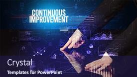  Presentation with continuous - Cool new presentation theme with businessman-touching-huge-screen backdrop and a navy blue colored foreground