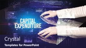  Presentation with capital expenditure - Presentation theme featuring businessman-touching-huge-screen background and a navy blue colored foreground