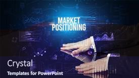  Presentation with positioning - Presentation consisting of businessman-touching-huge-screen background and a navy blue colored foreground